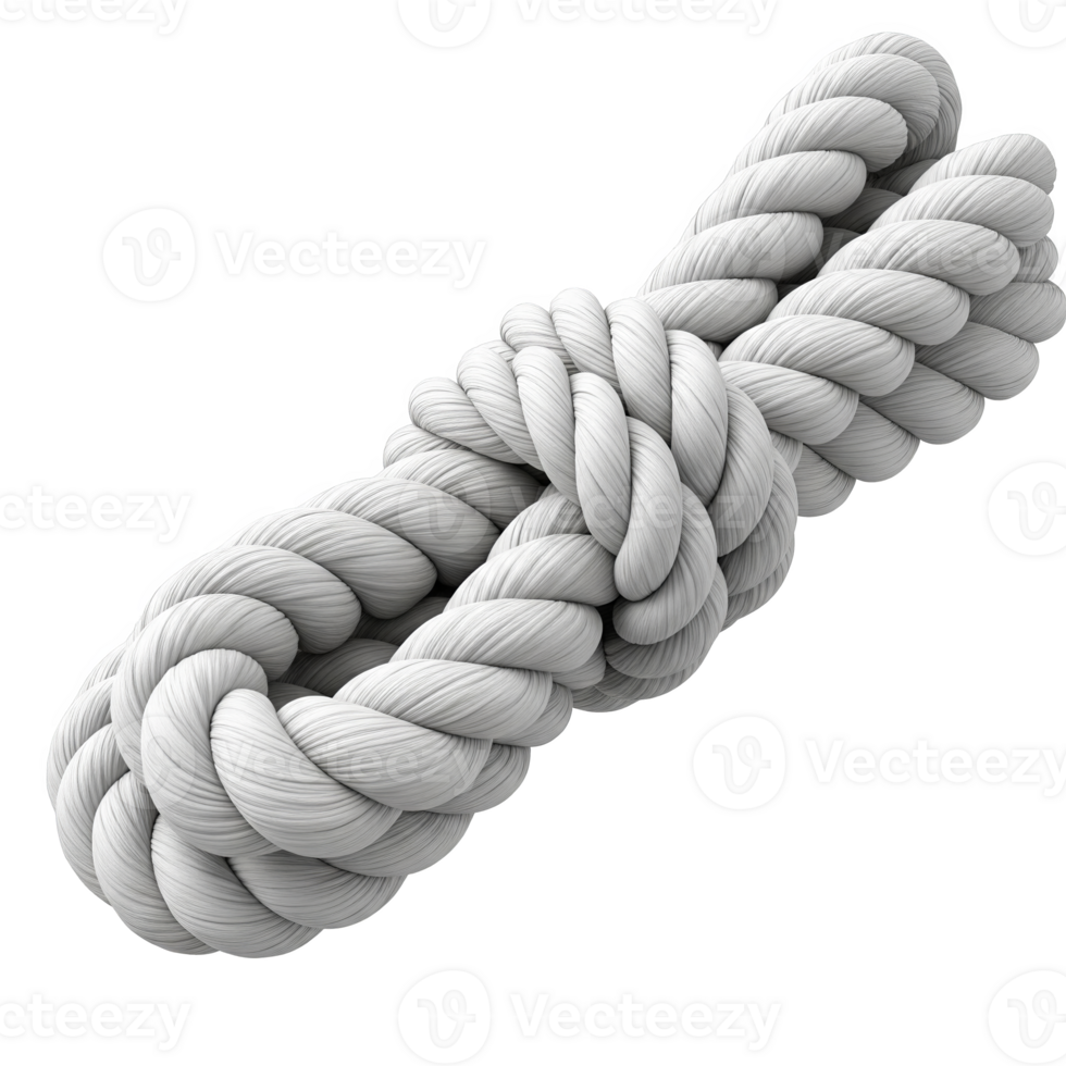 A tightly wound white rope, its strands interwoven, isolated on transparent background png
