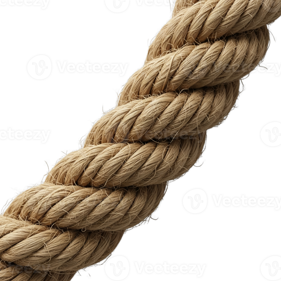 A thick, spiraling rope isolated on transparent background, its fibers tightly wound in a diagonal pattern png