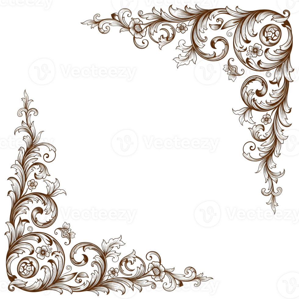 Ornate vintage floral frame border isolated on transparent background png