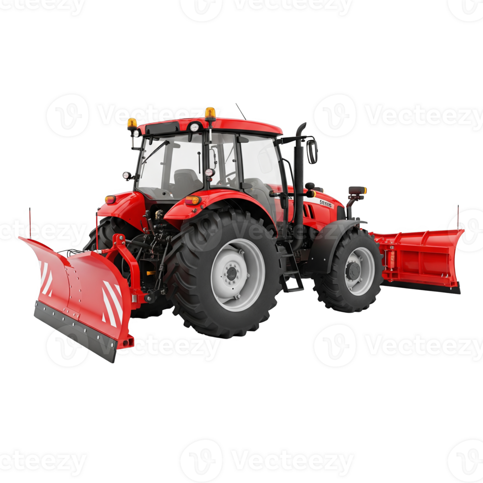 Red tractor with snowplow isolated on transparent background png