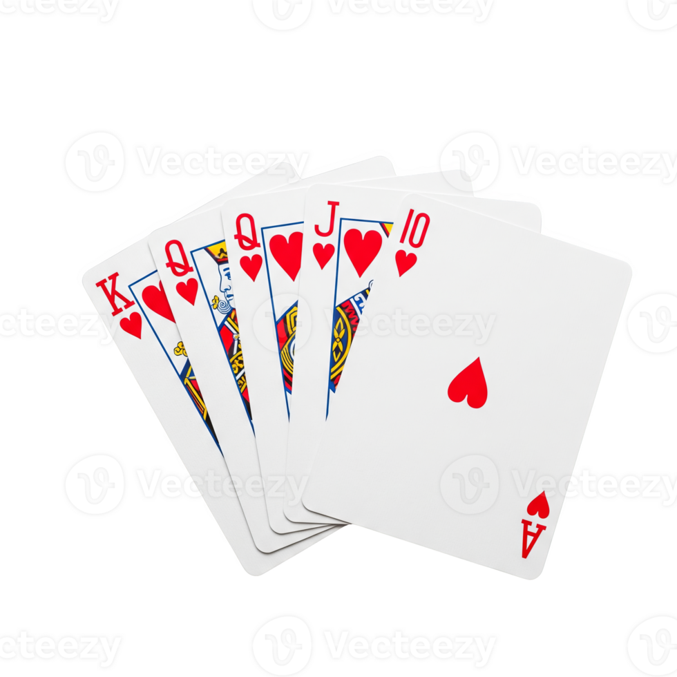Royal flush of hearts isolated on transparent background png