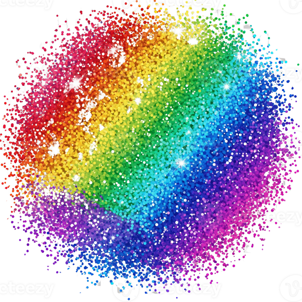 Rainbow Glitter Explosion Colorful Sparkle Confetti Festive Celebration Design isolated on a transparent background png