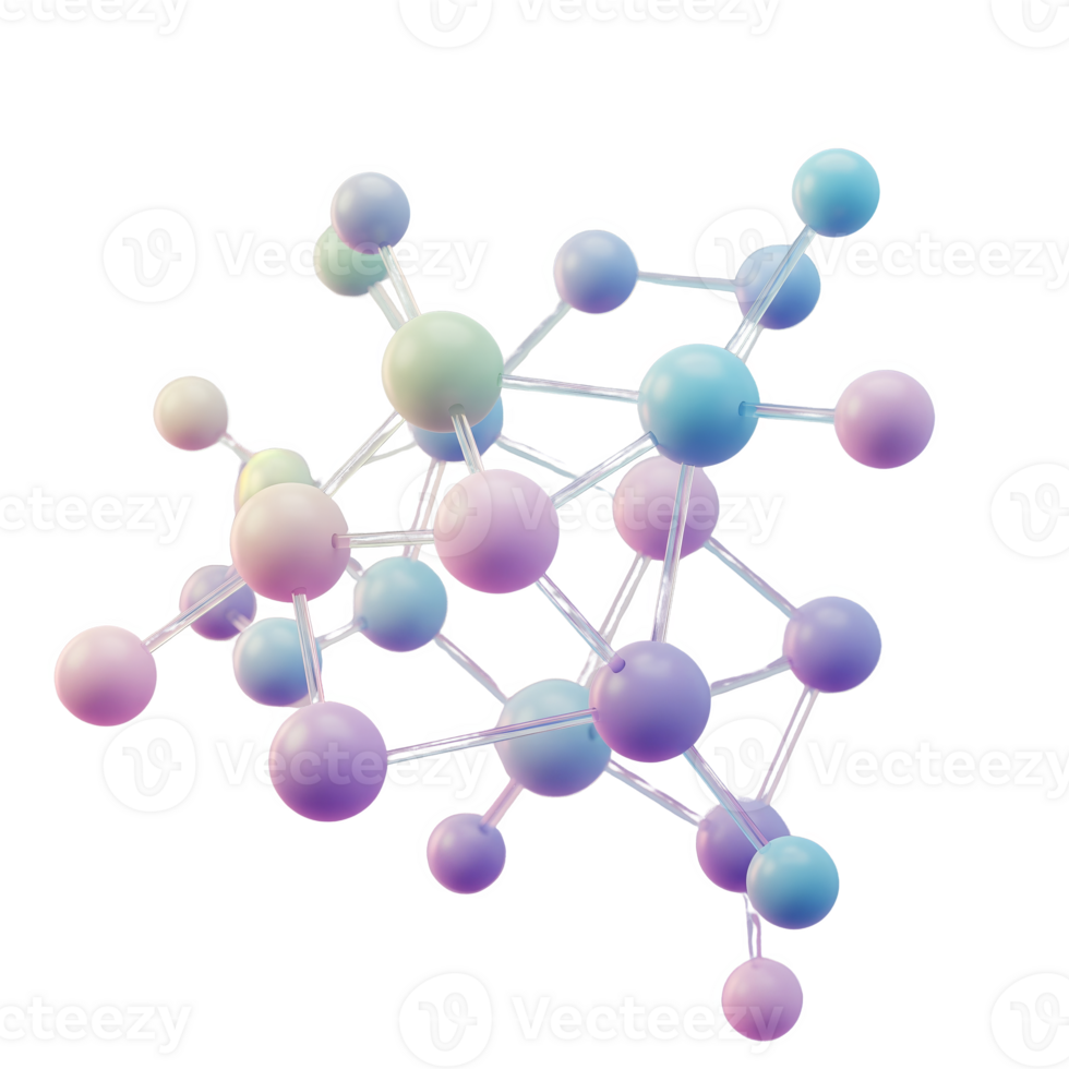 Pastel Colored Molecular Structure 3 D Model with Transparent Connections Against Black Background isolated on a transparent background png