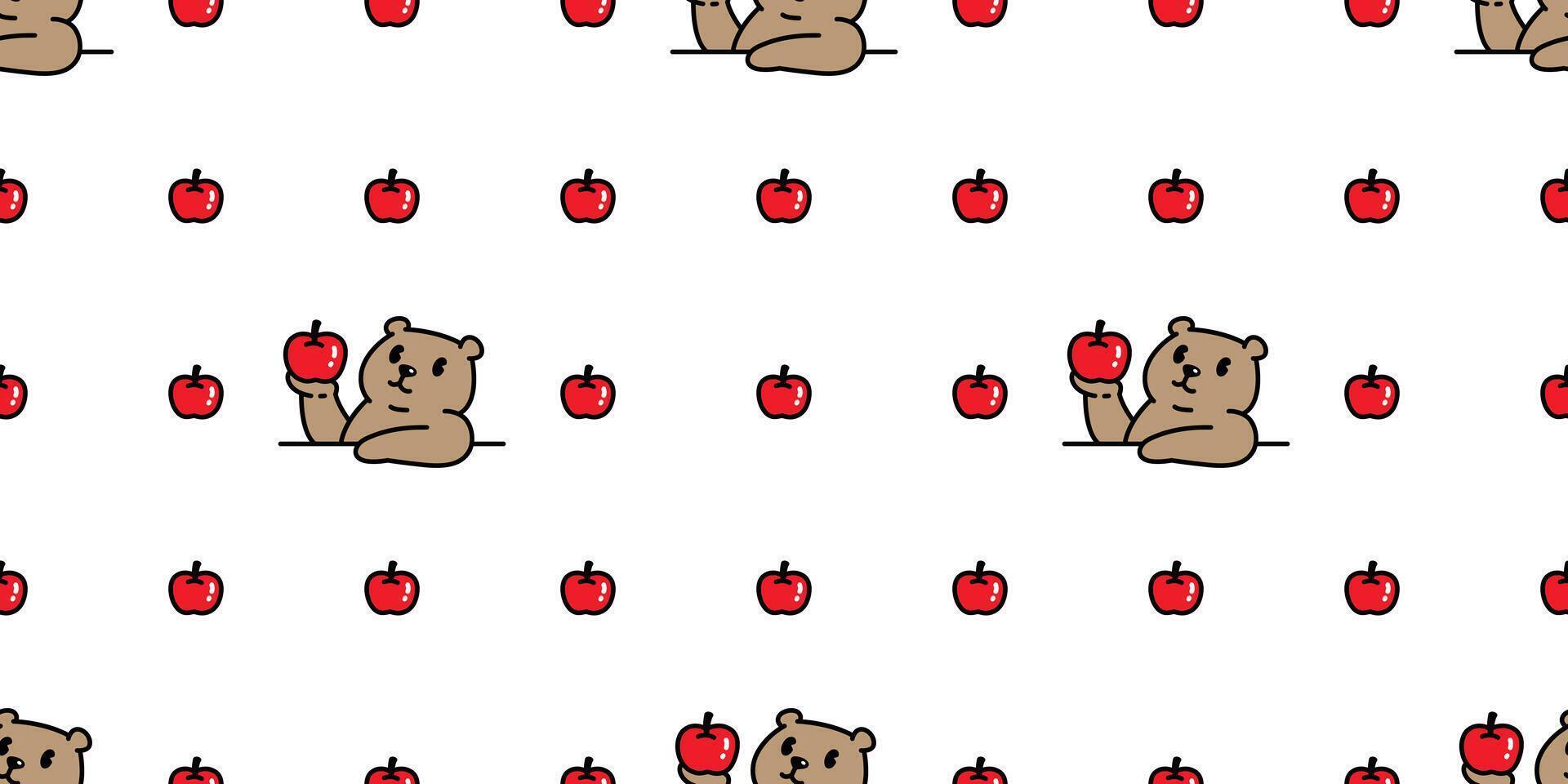bear seamless pattern polar bear apple fruit cartoon doodle teddy tile background gift wrapping paper repeat wallpaper scarf isolated illustration design vector
