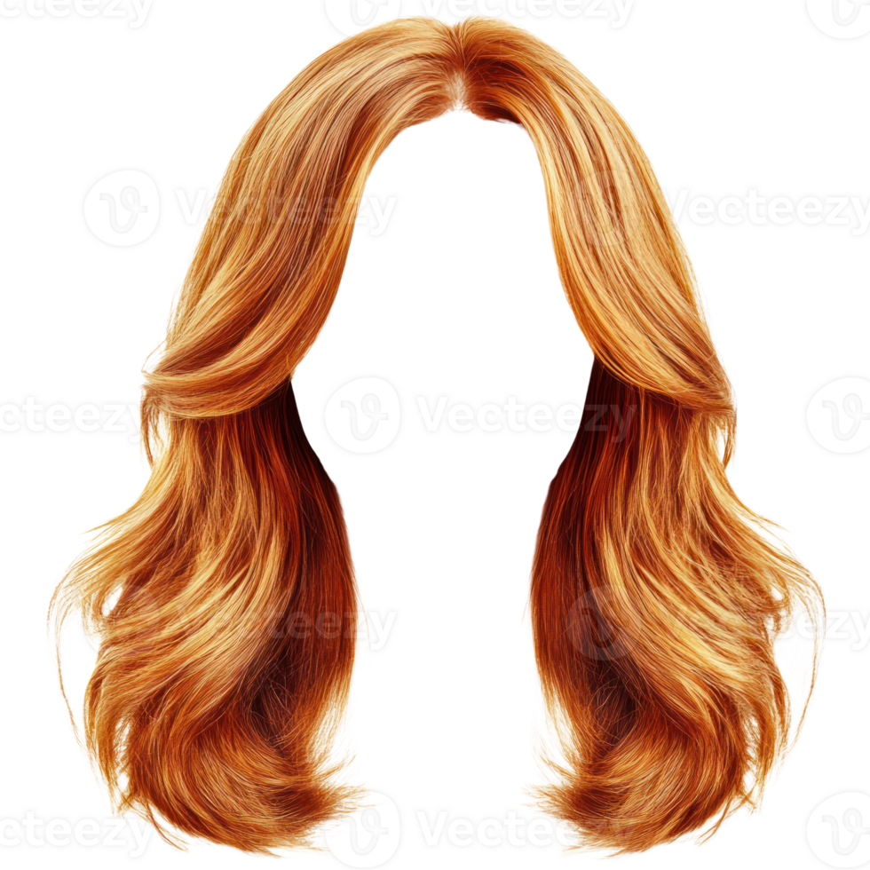 Gorgeous long wavy hair in vibrant copper tones with a realistic isolated appearance for styling options png