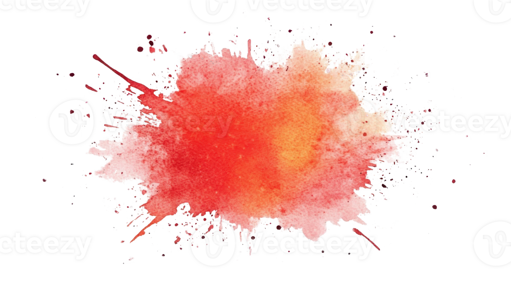 Vibrant red watercolor splash with blending hues and splatter effects for creative design projects png