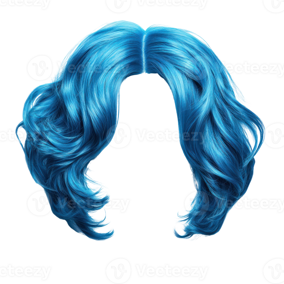 Vibrant blue wavy hair isolated on a white background for creative projects png