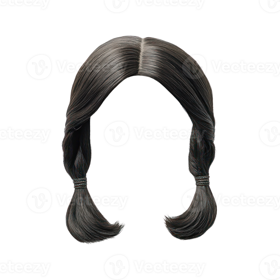 Wavy black hairstyle with braids perfect for styling or costume design png