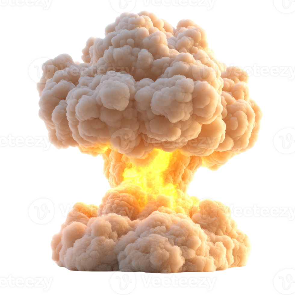 Explosive cloud formation rises dramatically after a detonation event in a clear sky at sunset png