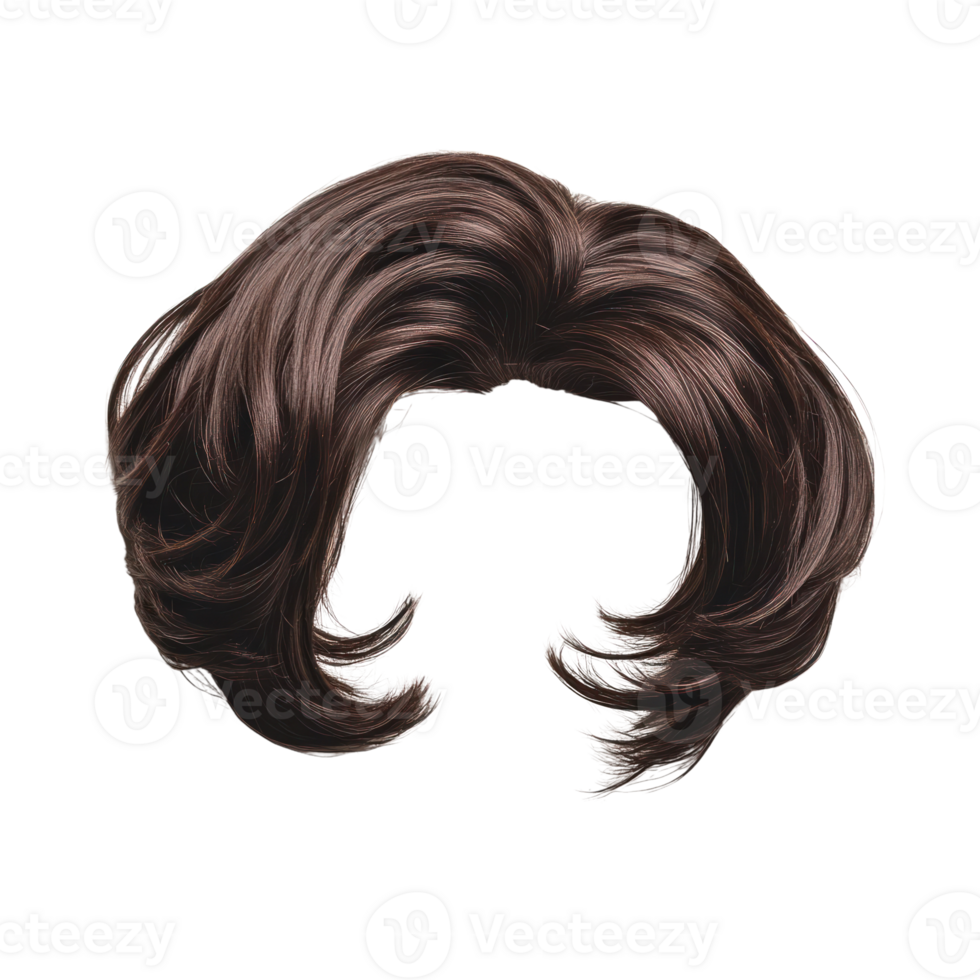 Hair wig with voluminous dark brown layers for versatile styling options png