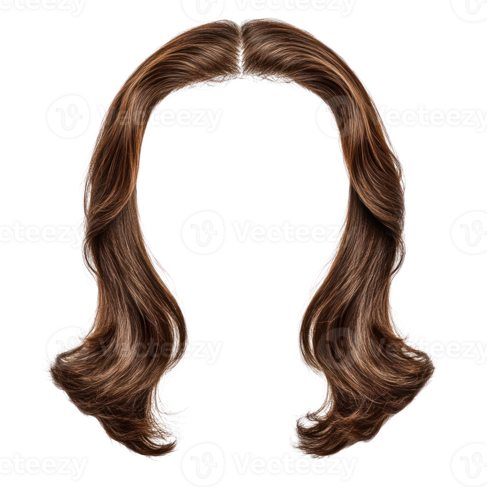 Long brown hairstyle with soft waves in a natural style isolated on a white background png