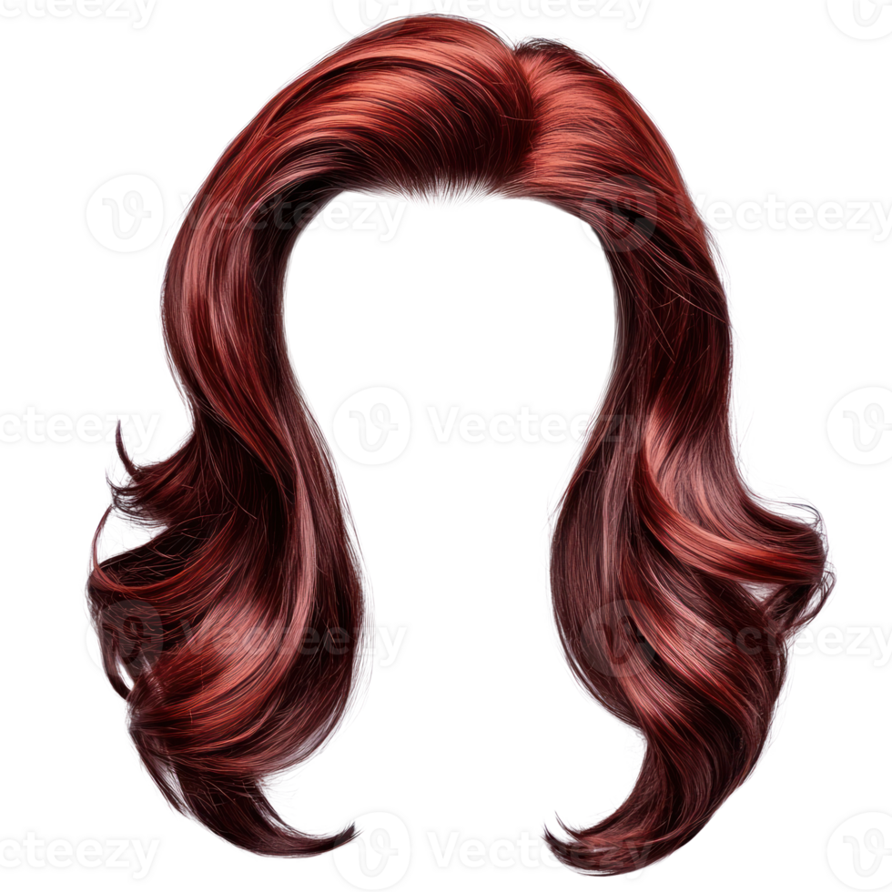 Beautiful isolated long wavy red hair with natural highlights cascading down png