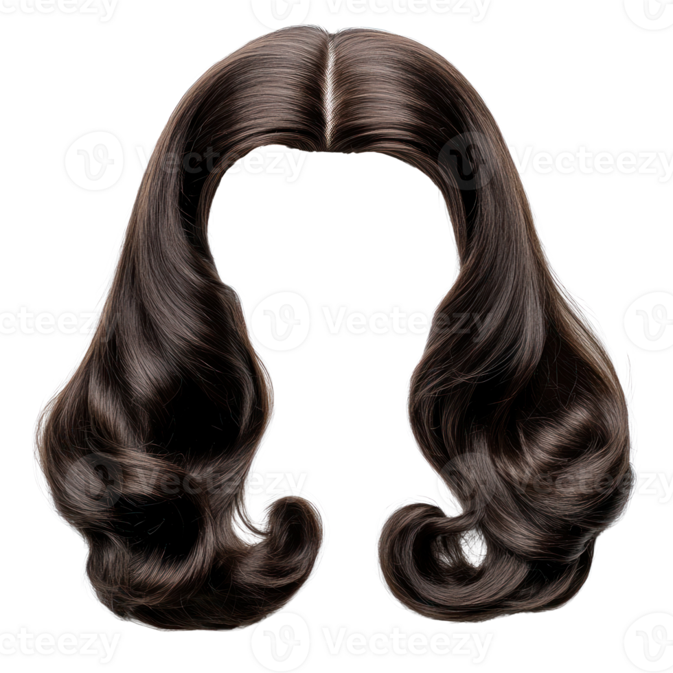 Long flowing brown hair with soft curls styled elegantly on a simple isolated background png