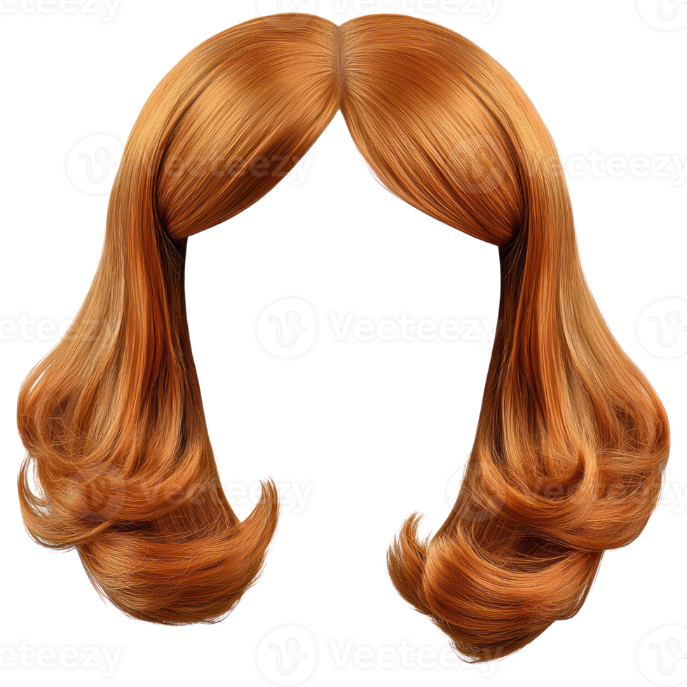 Long wavy ginger hair with soft curls in a beautiful isolated presentation for styling ideas png