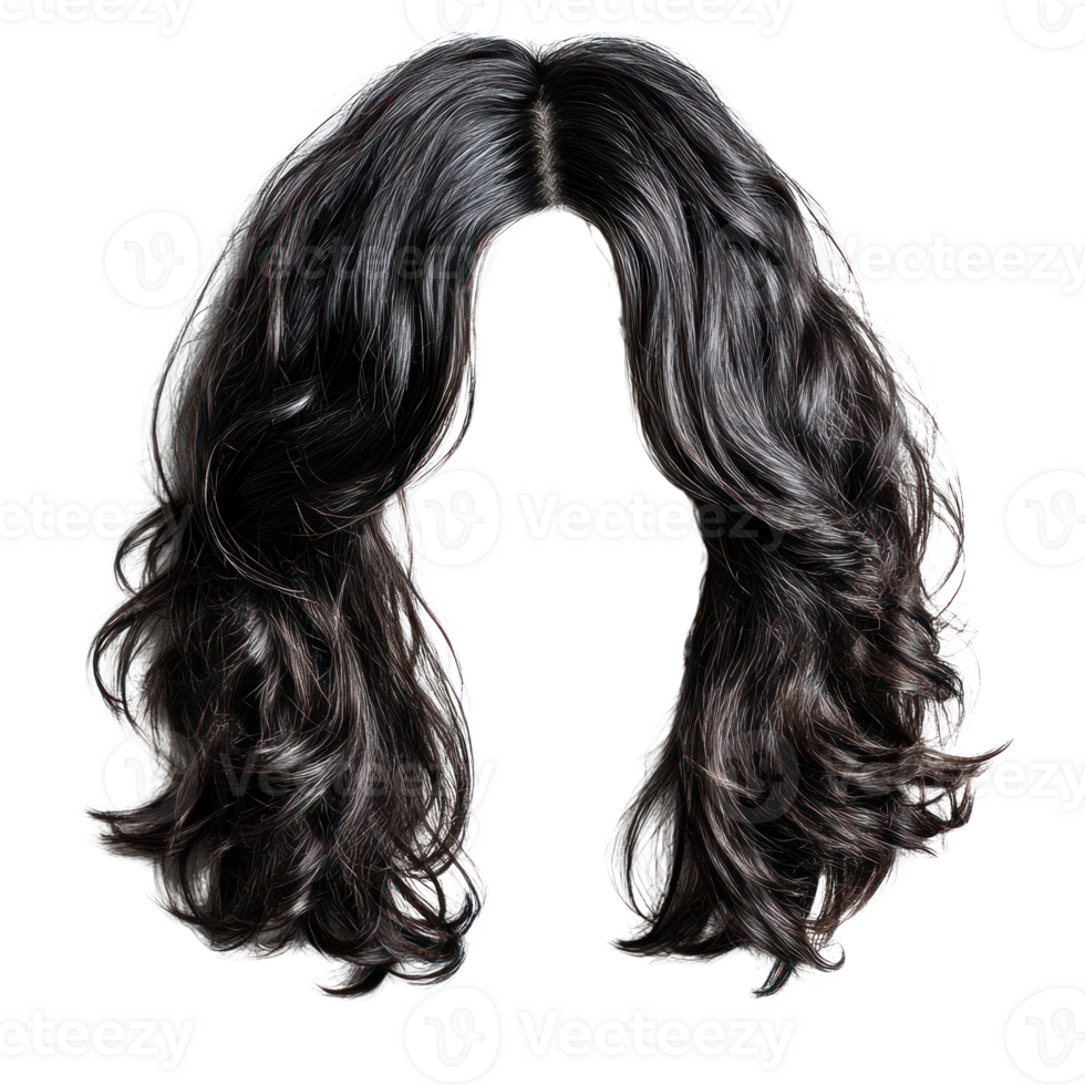 Long wavy black hair isolated with a natural shine suitable for various hairstyles png