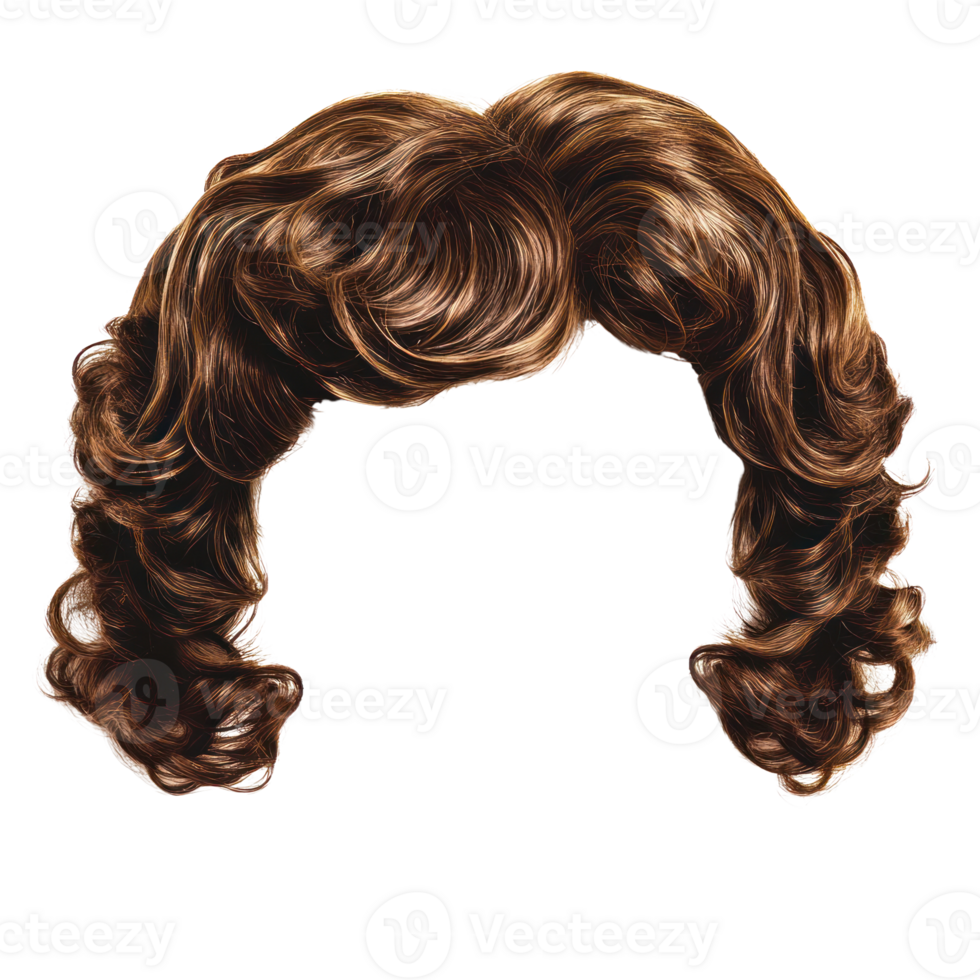 Curly brunette hairstyle on isolated background for creative projects and styling references png