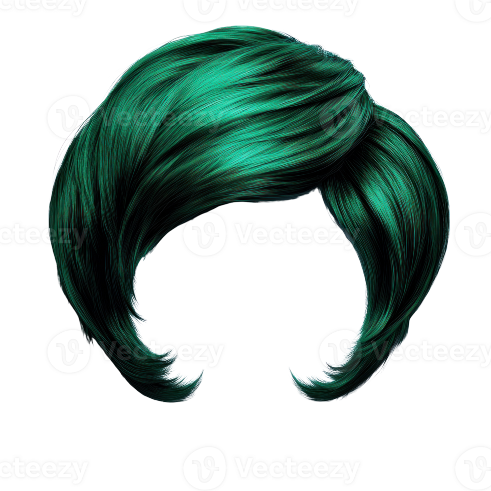 Vibrant green hairstyle with stylish layers and waves designed for creative expression and fashion trends png