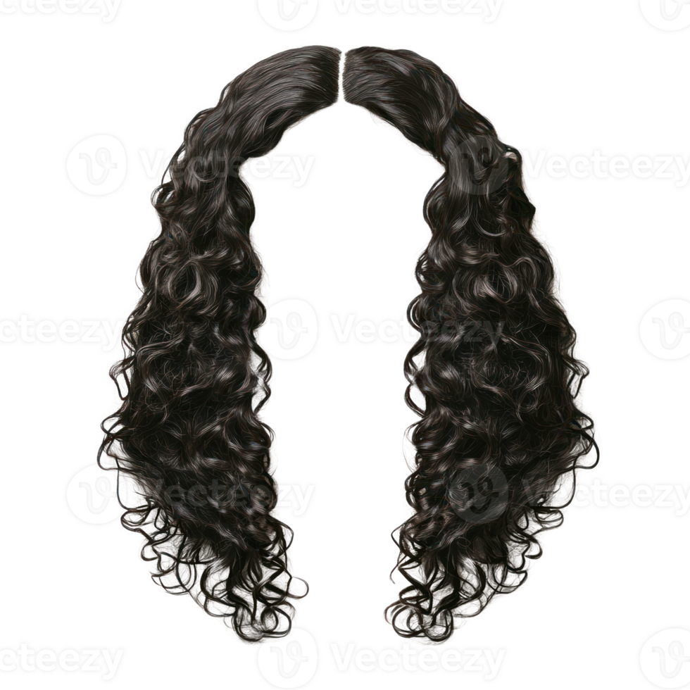 Curly black hair design isolated with a symmetrical style for creative projects and graphic design use png