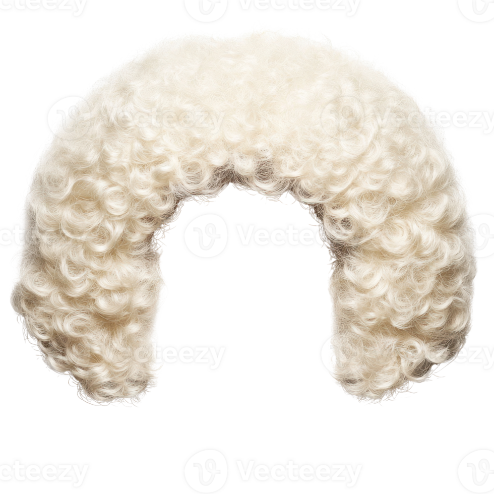 Curly white wig designed for theatrical performances and historical reenactments png