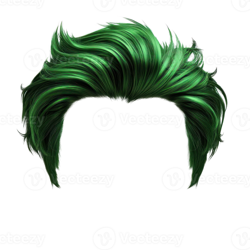 Bright green trendy hairstyle with thick, voluminous strands for creative looks png