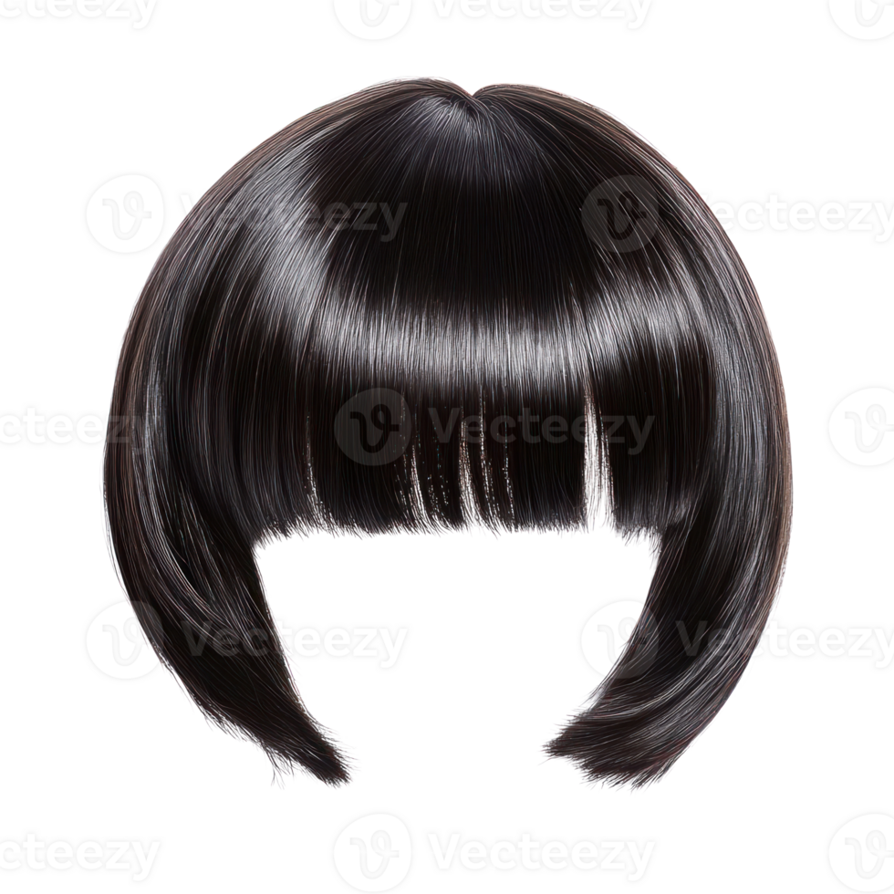 Stylish black bob haircut with smooth, straight finish for modern aesthetics png