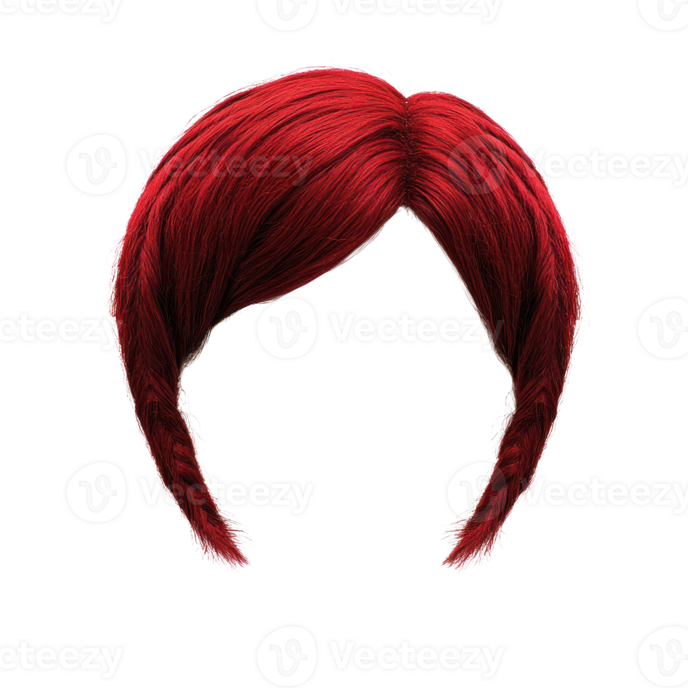Red braided hair design in isolated format suitable for digital art or character creation png