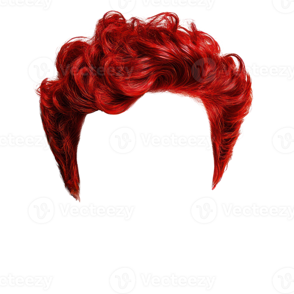 Vibrant red curly hairstyle isolated on white background for creative projects and design png