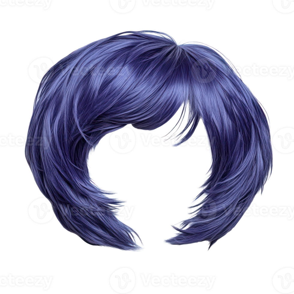 Short bob hairstyle with vibrant purple color and layered look suitable for modern fashion png