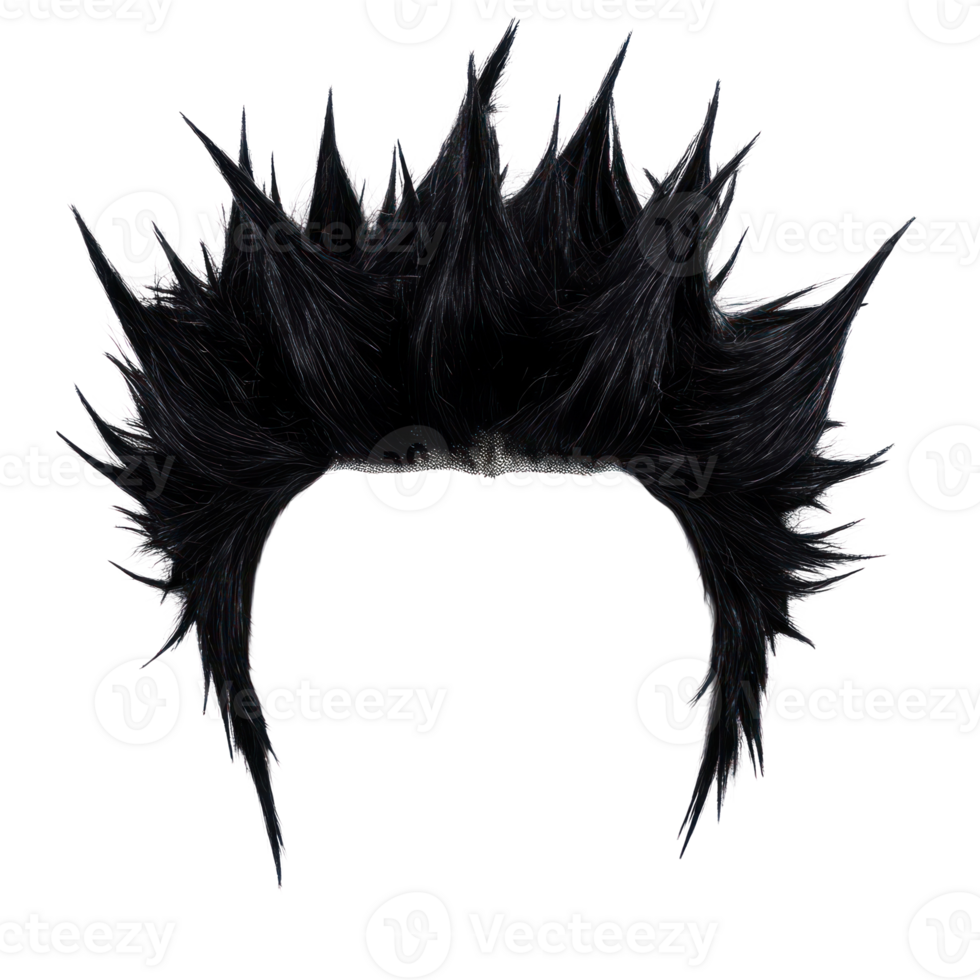 Stylish spiky black hairstyle ideal for creative costumes and unique fashion statements png