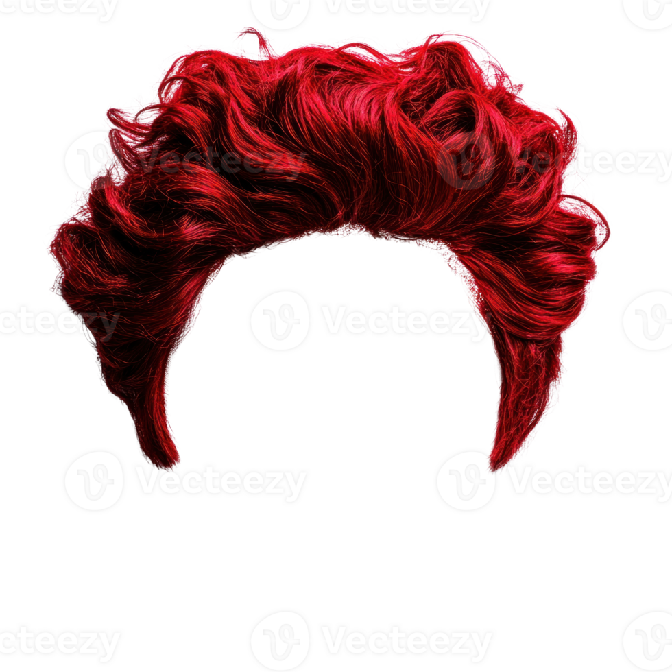Unique vibrant red wig with curly texture perfect for costume or fashion use at parties or events png