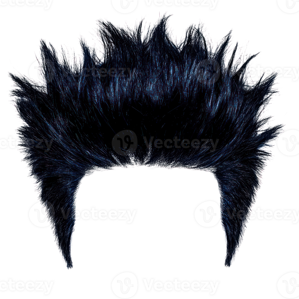 Bold black spiky hairstyle isolated on a white background for creative design and styling projects png