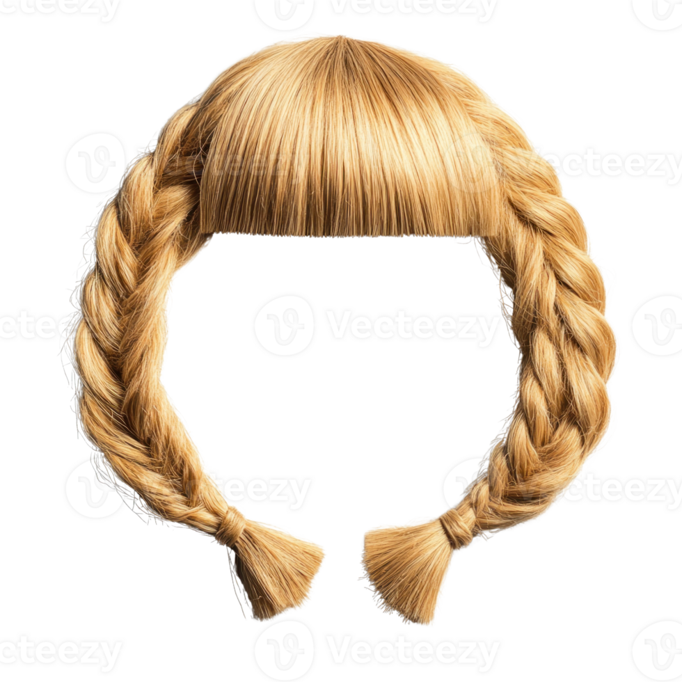 Blonde braided hairstyle with bangs isolated on a white background for creative use png