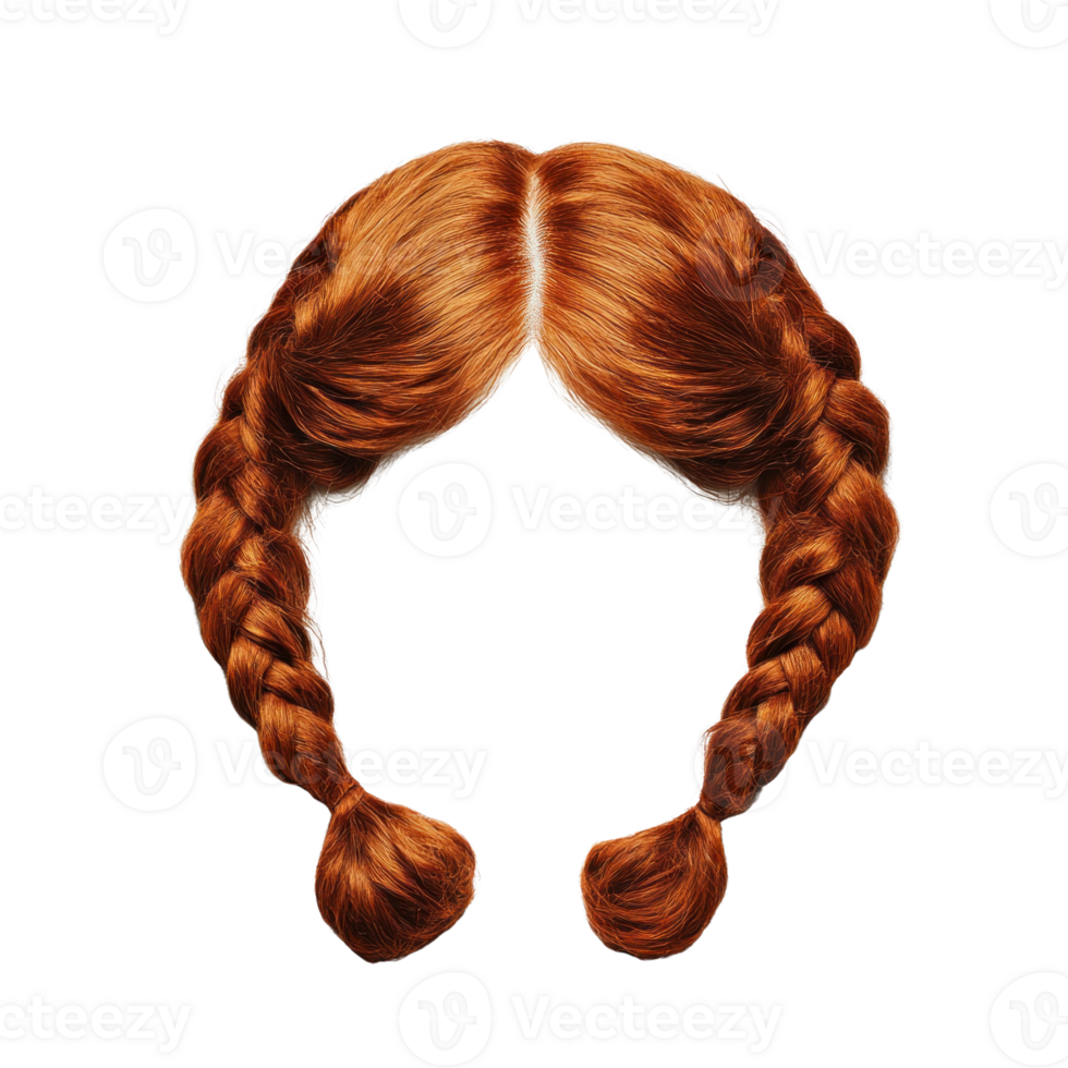 Braided red hair with two distinct braids isolated on white background png