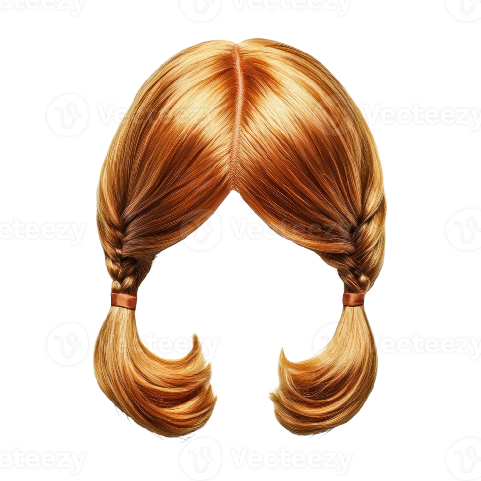 Cute isolated orange hair styled in two playful pig tails with shiny texture png