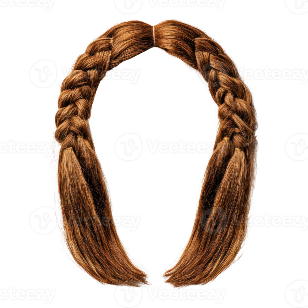 Braided hairstyle with long hair sections isolated on a white background png