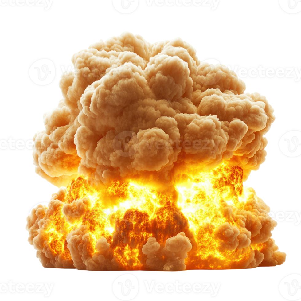 Large explosion with fire and smoke billowing in the air during a daylight event png