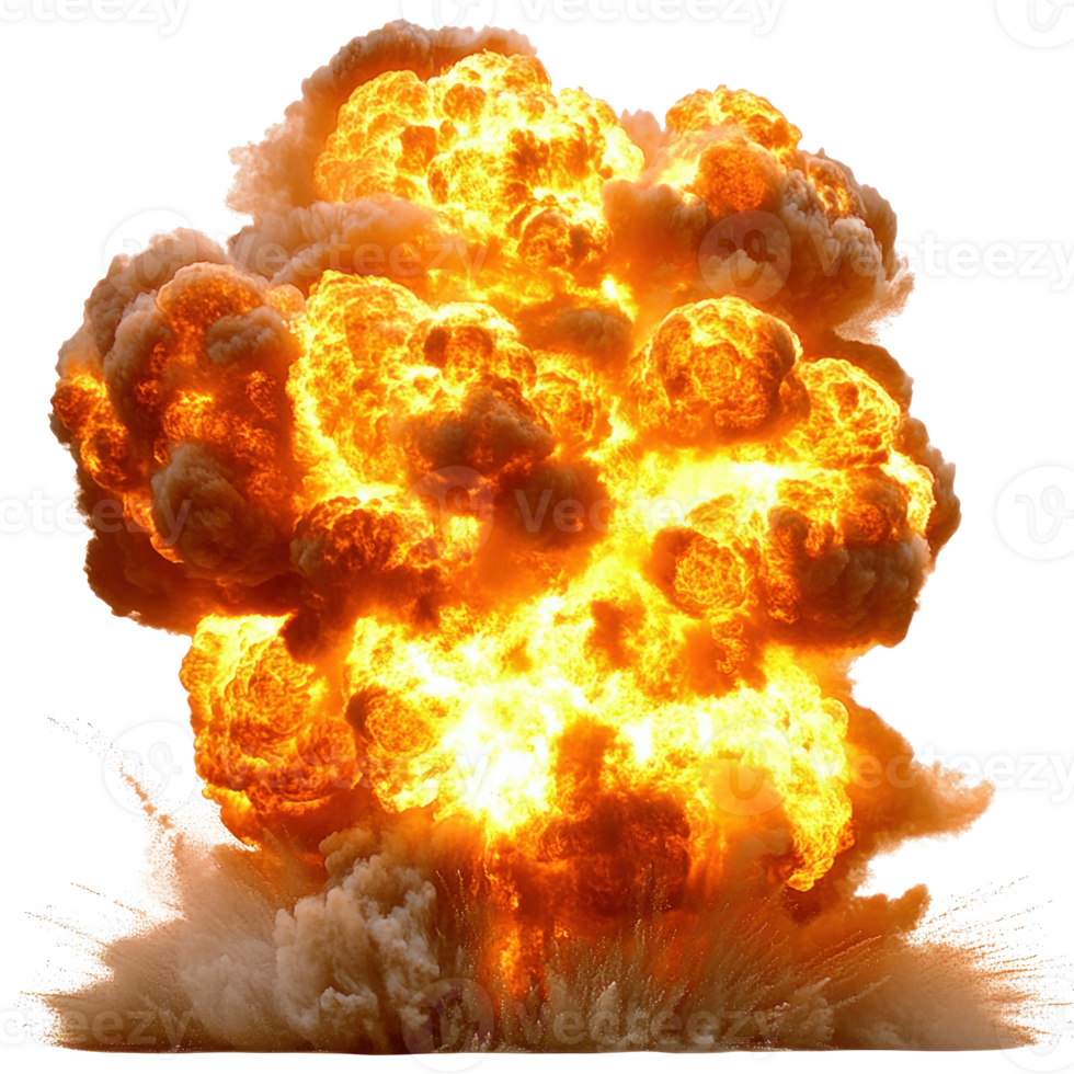Massive explosion creates fiery cloud against clear background during a military exercise near a training area png