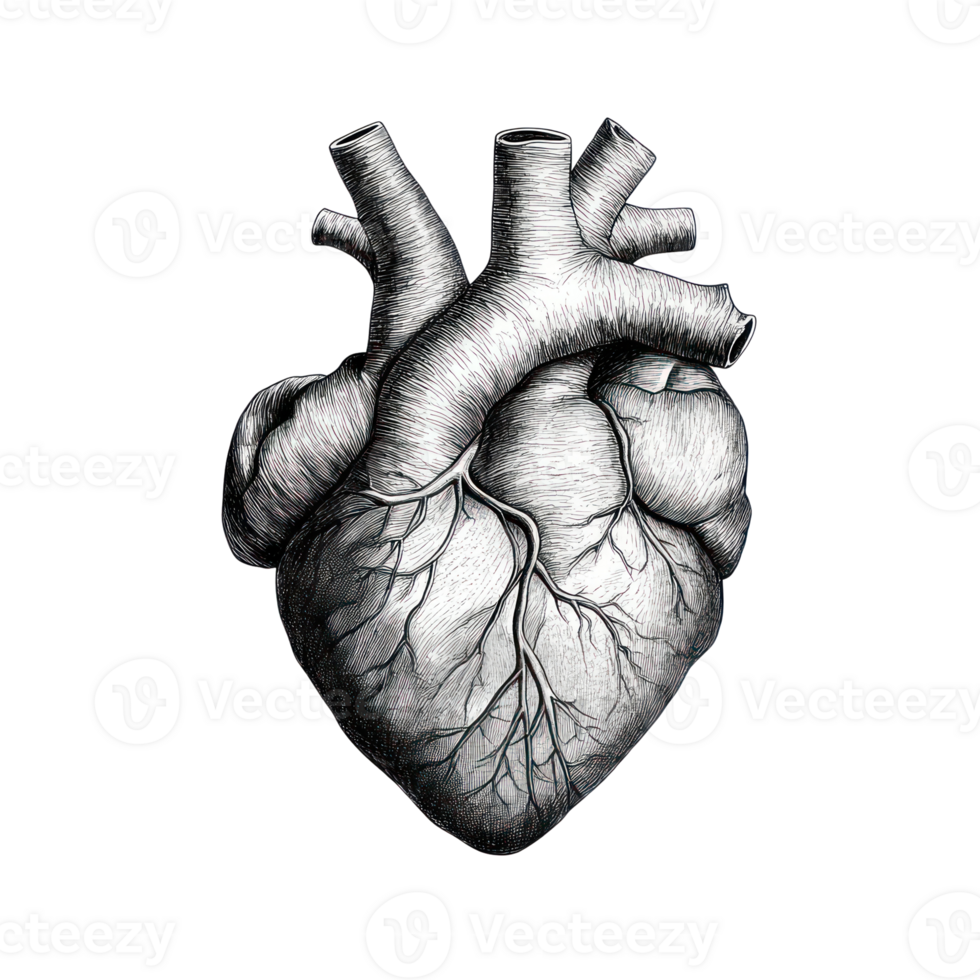 Realistic illustration of a human heart showing detailed anatomy and structure png
