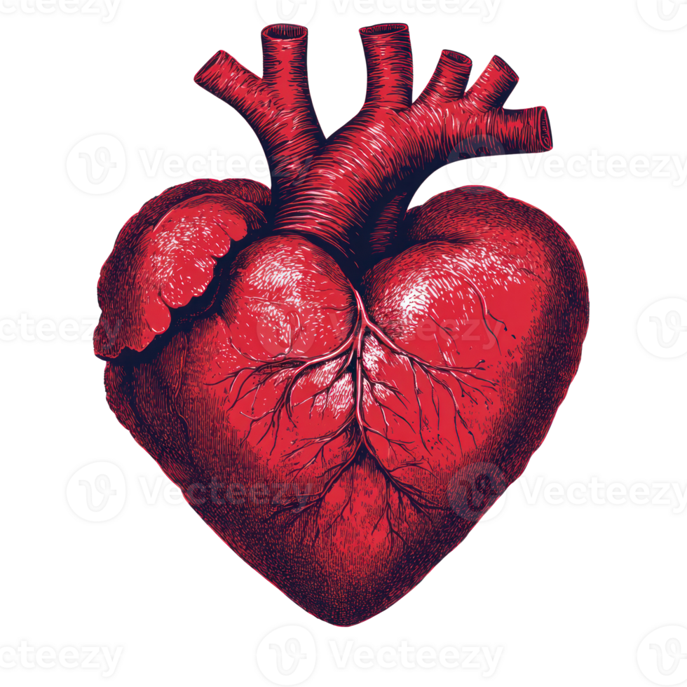 Realistic red heart illustration featuring intricate details and a natural appearance png