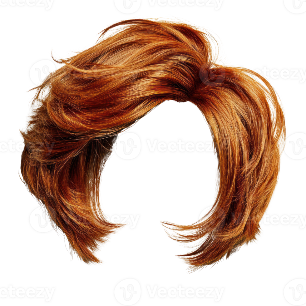 Natural looking orange brown wavy hairstyle with volume and layers for casual or formal occasions png
