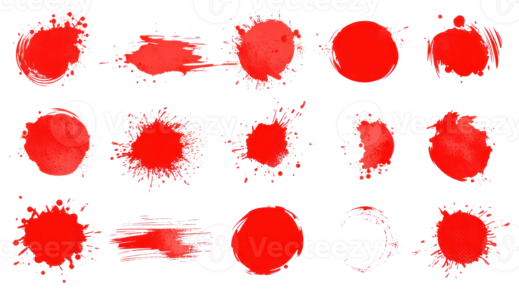 Various red paint splashes and strokes arranged in a creative layout png