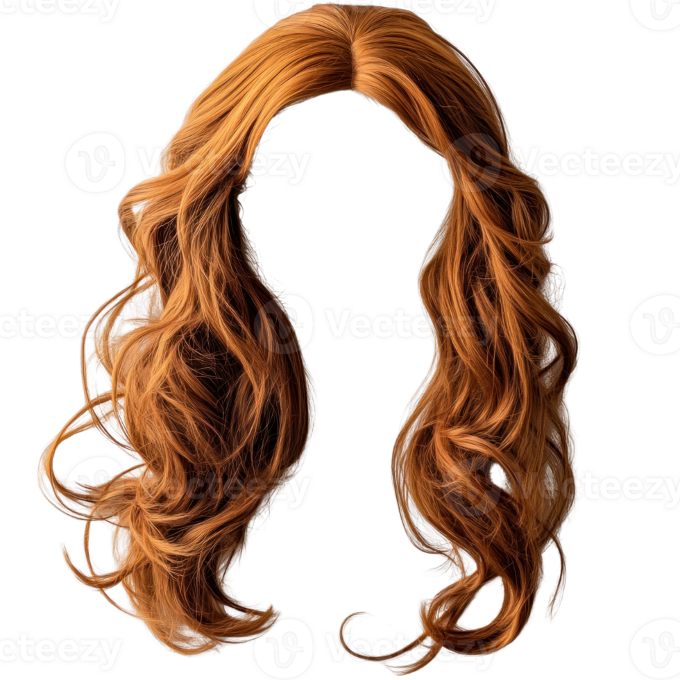 Natural looking long wavy orange hair wig, ideal for costume, fashion, or daily use png