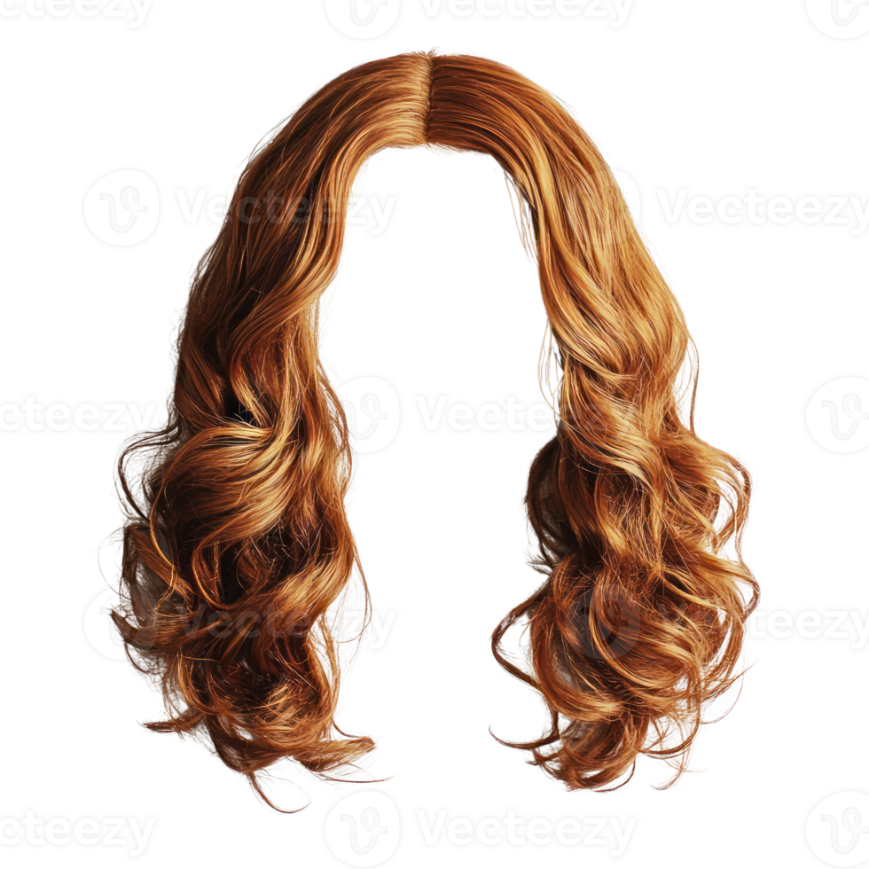 Long wavy auburn hairstyle with natural look suitable for various occasions and events png