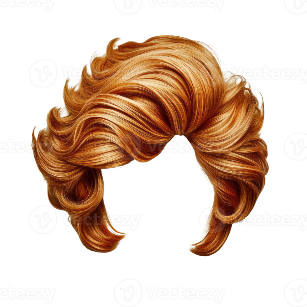 Unique golden blonde hairstyle with voluminous curls and waves designed for creative styling png