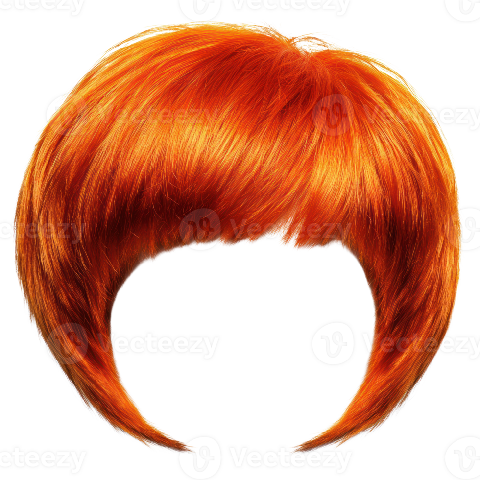 Bright orange wig with stylish cut suitable for costumes and events png