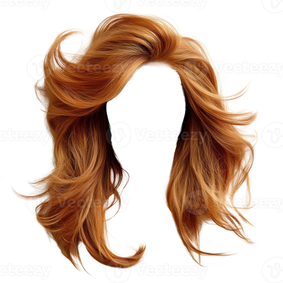 Long flowing ginger hairstyle with soft waves for a natural look png