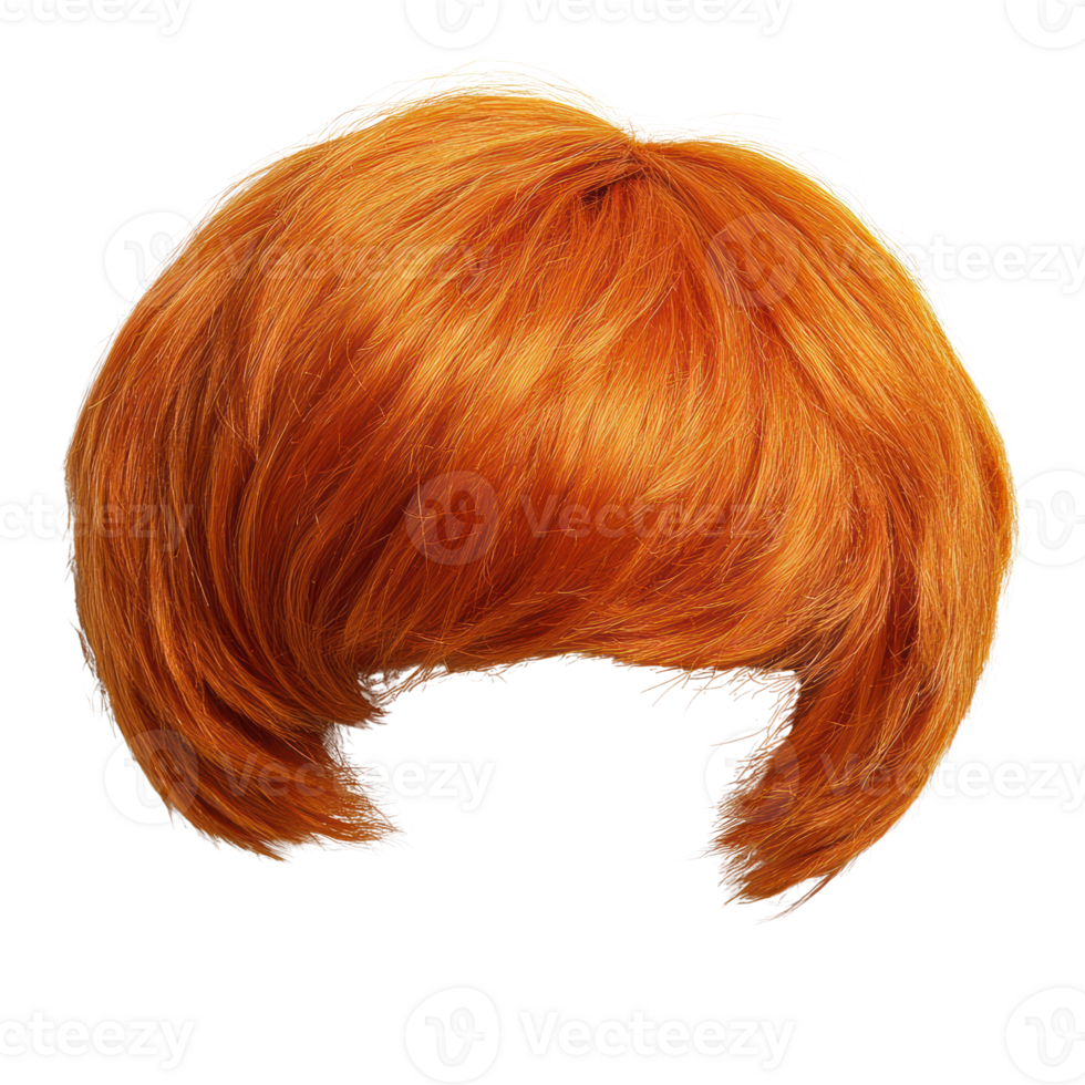 Bright orange bob haircut wig for playful costume or fashion use during events or parties png