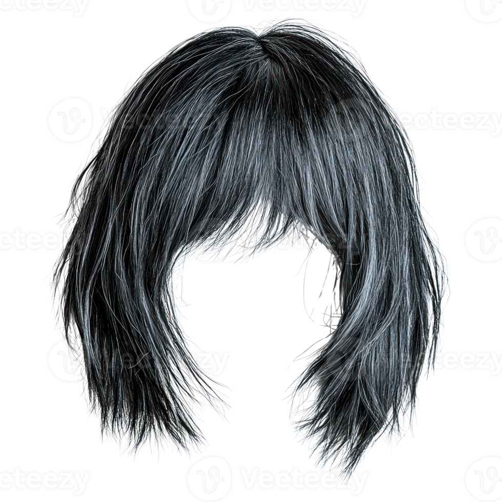 Stylish black bob hairstyle with textured layers for modern fashion looks png