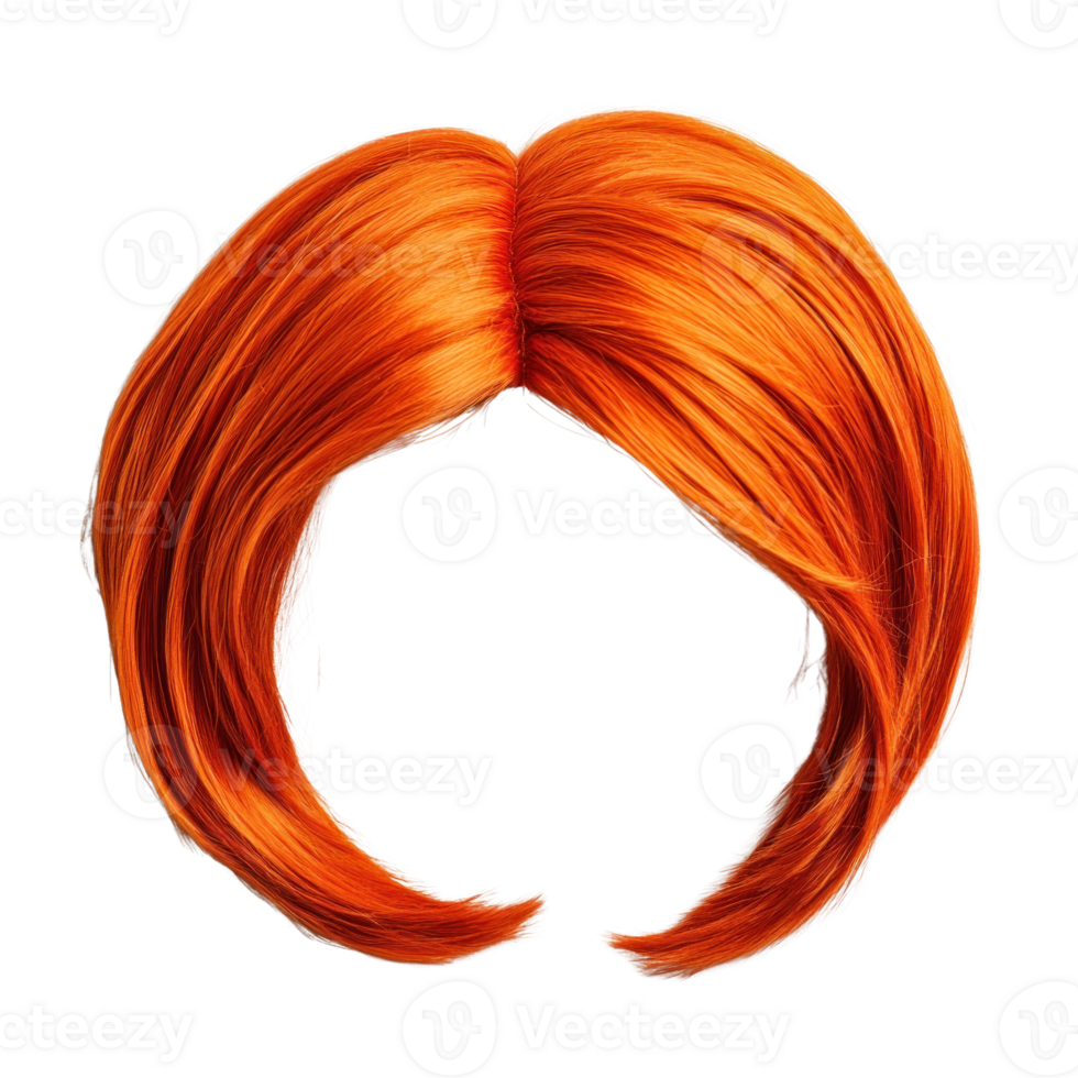 Vibrant orange wig styled with sleek and modern cut for creative fashion looks and costume parties png