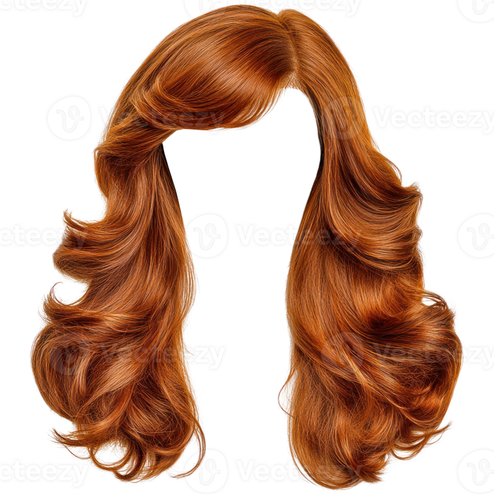 Long flowing red hair with soft waves suitable for various hairstyles and occasions png